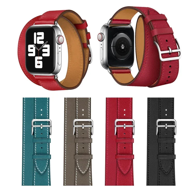 สายหนังแท้แบบห่วงคู่สำหรับเปลี่ยนใหม่ สำหรับ Apple Watch Series 7 ขนาด 41 มม. / 6 & SE & 5 & 4 ขนาด 40 มม. / 3 & 2 & 1 ขนาด 38 มม., สำหรับ Apple Watch Series 7 ขนาด 45 มม. / 6 & SE & 5 & 4 ขนาด 44 มม. / 3 & 2 & 1 ขนาด 42 มม.