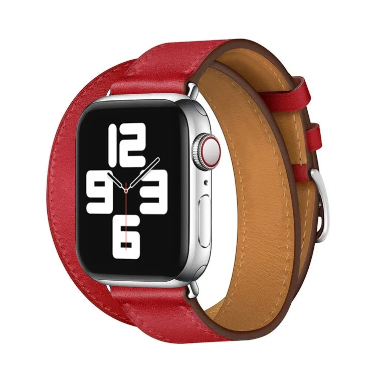สายหนังแท้แบบห่วงคู่สำหรับเปลี่ยนใหม่ สำหรับ Apple Watch Series 7 ขนาด 41 มม. / 6 & SE & 5 & 4 ขนาด 40 มม. / 3 & 2 & 1 ขนาด 38 มม., สำหรับ Apple Watch Series 7 ขนาด 45 มม. / 6 & SE & 5 & 4 ขนาด 44 มม. / 3 & 2 & 1 ขนาด 42 มม.