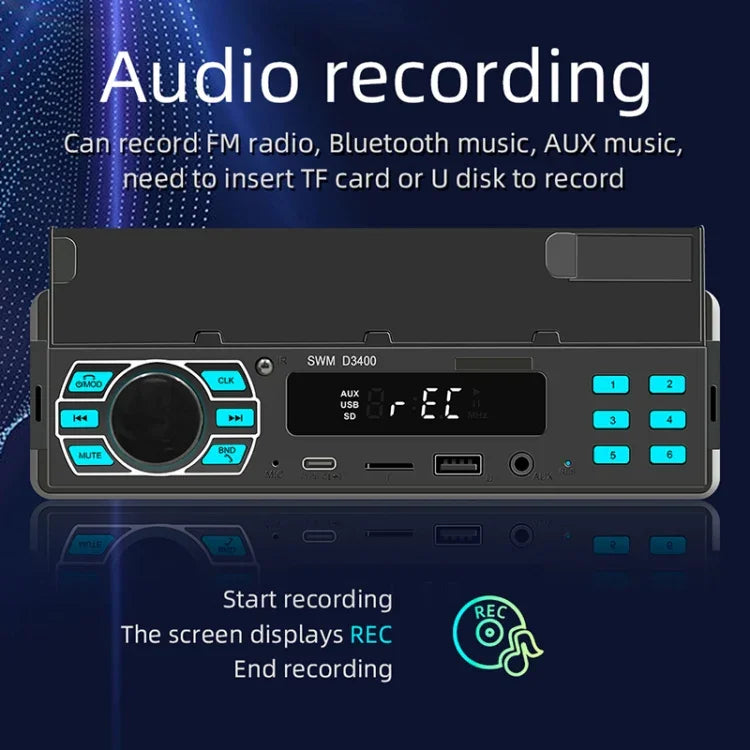 เครื่องเล่น MP3 บลูทูธรถยนต์ SWM D3400 รองรับผู้ช่วยเสียงอัจฉริยะ / FM