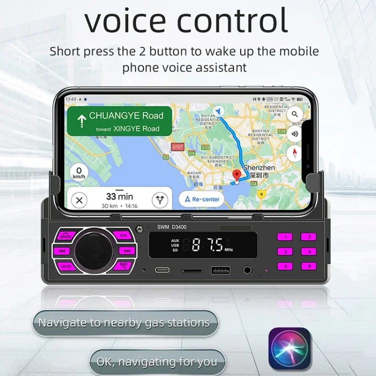 เครื่องเล่น MP3 บลูทูธรถยนต์ SWM D3400 รองรับผู้ช่วยเสียงอัจฉริยะ / FM
