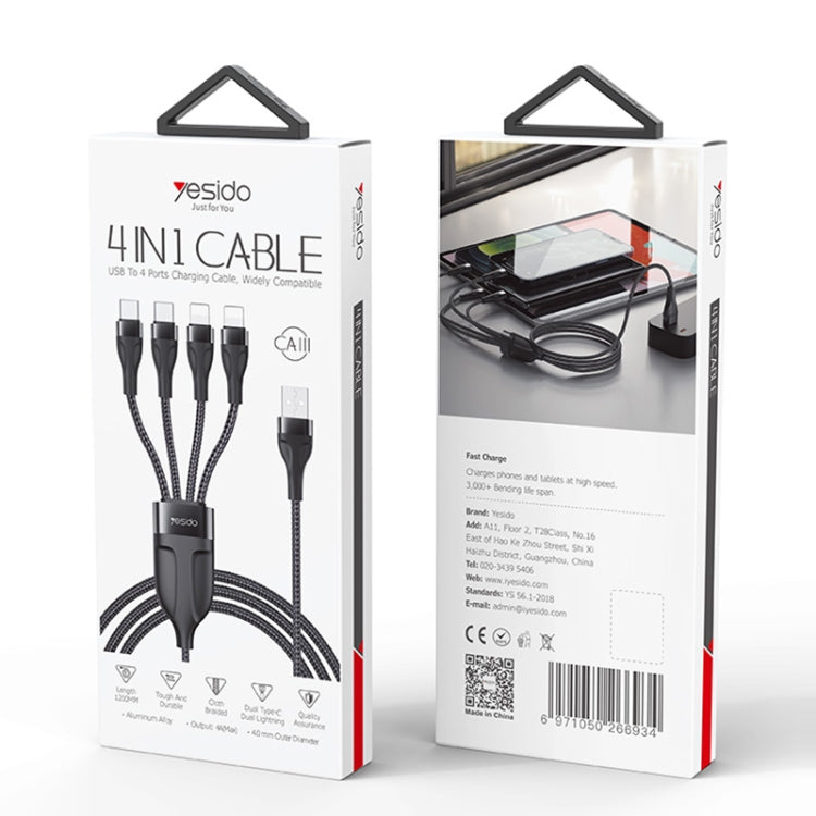 สายชาร์จ USB 1.2m 4A เป็น Dual Type-C + Dual 8 Pin รุ่น YESIDO CA111