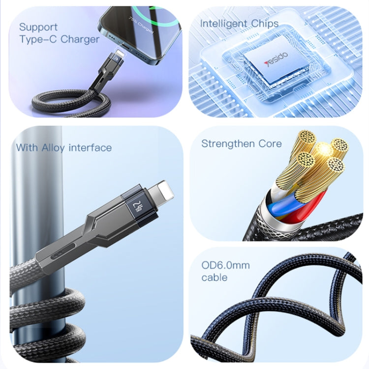 YESIDO CA107 สายชาร์จ 1.2m 2.4A USB-C / Type-C เป็น 8 Pin OD0.6, CA107