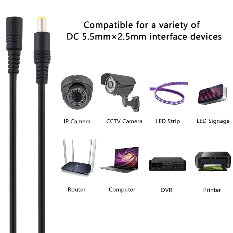 สายต่อขยายไฟ DC ขนาด 5.5 x 2.5 มม. ตัวเมียเป็นตัวผู้, ความยาว 1 ม., 1.5 ม., 3 ม., 5 ม., 10 ม.