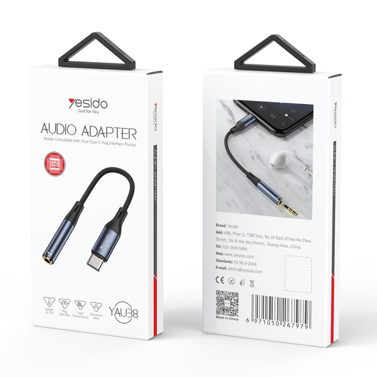 สายแปลงอะแดปเตอร์เสียง Yesido YAU38 Type-C เป็น 3.5mm ตัวเมีย, YAU38