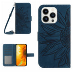 เคสโทรศัพท์หนังพับลายดอกทานตะวัน Skin Feel พร้อมสายคล้อง สำหรับ iPhone Air, สำหรับ iPhone 16 Pro Max, สำหรับ iPhone 16 Pro, สำหรับ iPhone 16 Plus