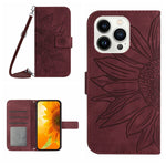 เคสโทรศัพท์หนังพับลายดอกทานตะวัน Skin Feel พร้อมสายคล้อง สำหรับ iPhone Air, สำหรับ iPhone 16 Pro Max, สำหรับ iPhone 16 Pro, สำหรับ iPhone 16 Plus