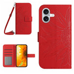 เคสโทรศัพท์หนังพับลายดอกทานตะวัน Skin Feel พร้อมสายคล้อง สำหรับ iPhone Air, สำหรับ iPhone 16 Pro Max, สำหรับ iPhone 16 Pro, สำหรับ iPhone 16 Plus