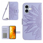 เคสโทรศัพท์หนังพับลายดอกทานตะวัน Skin Feel พร้อมสายคล้อง สำหรับ iPhone Air, สำหรับ iPhone 16 Pro Max, สำหรับ iPhone 16 Pro, สำหรับ iPhone 16 Plus