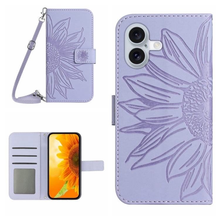 เคสโทรศัพท์หนังพับลายดอกทานตะวัน Skin Feel พร้อมสายคล้อง สำหรับ iPhone Air, สำหรับ iPhone 16 Pro Max, สำหรับ iPhone 16 Pro, สำหรับ iPhone 16 Plus