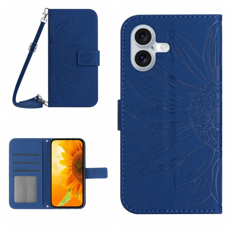 เคสโทรศัพท์หนังพับลายดอกทานตะวัน Skin Feel พร้อมสายคล้อง สำหรับ iPhone Air, สำหรับ iPhone 16 Pro Max, สำหรับ iPhone 16 Pro, สำหรับ iPhone 16 Plus