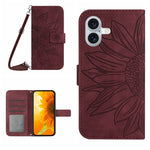 เคสโทรศัพท์หนังพับลายดอกทานตะวัน Skin Feel พร้อมสายคล้อง สำหรับ iPhone Air, สำหรับ iPhone 16 Pro Max, สำหรับ iPhone 16 Pro, สำหรับ iPhone 16 Plus