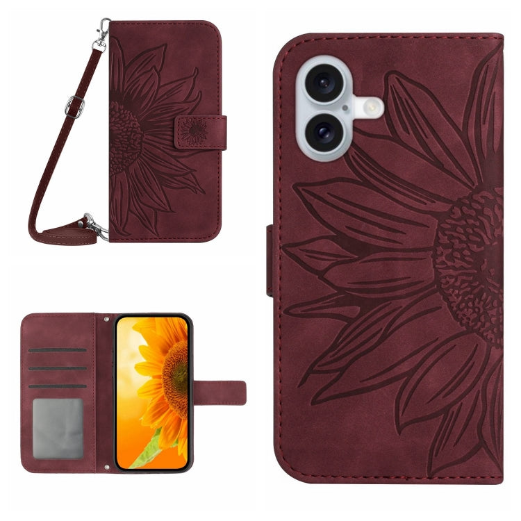เคสโทรศัพท์หนังพับลายดอกทานตะวัน Skin Feel พร้อมสายคล้อง สำหรับ iPhone Air, สำหรับ iPhone 16 Pro Max, สำหรับ iPhone 16 Pro, สำหรับ iPhone 16 Plus