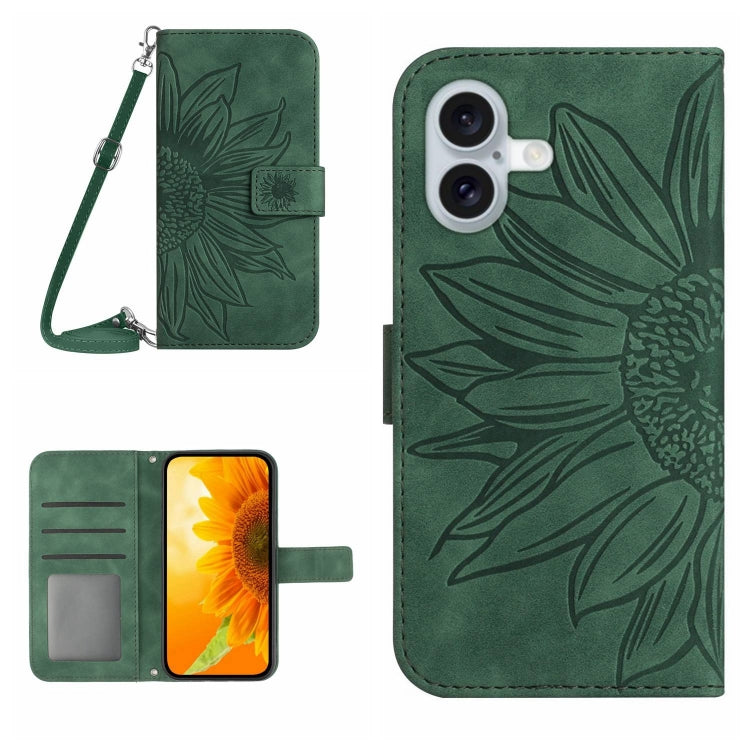 เคสโทรศัพท์หนังพับลายดอกทานตะวัน Skin Feel พร้อมสายคล้อง สำหรับ iPhone Air, สำหรับ iPhone 16 Pro Max, สำหรับ iPhone 16 Pro, สำหรับ iPhone 16 Plus