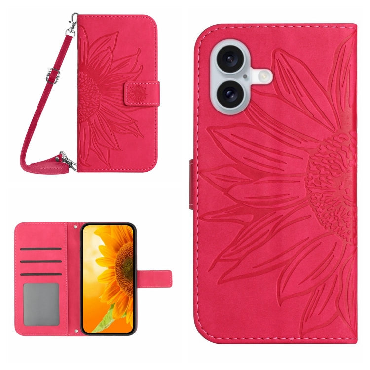 เคสโทรศัพท์หนังพับลายดอกทานตะวัน Skin Feel พร้อมสายคล้อง สำหรับ iPhone Air, สำหรับ iPhone 16 Pro Max, สำหรับ iPhone 16 Pro, สำหรับ iPhone 16 Plus