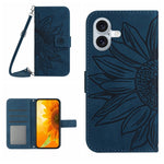 เคสโทรศัพท์หนังพับลายดอกทานตะวัน Skin Feel พร้อมสายคล้อง สำหรับ iPhone Air, สำหรับ iPhone 16 Pro Max, สำหรับ iPhone 16 Pro, สำหรับ iPhone 16 Plus