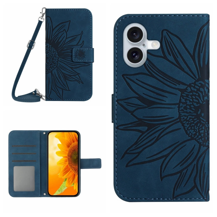 เคสโทรศัพท์หนังพับลายดอกทานตะวัน Skin Feel พร้อมสายคล้อง สำหรับ iPhone Air, สำหรับ iPhone 16 Pro Max, สำหรับ iPhone 16 Pro, สำหรับ iPhone 16 Plus