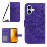 เคสโทรศัพท์หนังพับลายดอกทานตะวัน Skin Feel พร้อมสายคล้อง สำหรับ iPhone Air, สำหรับ iPhone 16 Pro Max, สำหรับ iPhone 16 Pro, สำหรับ iPhone 16 Plus