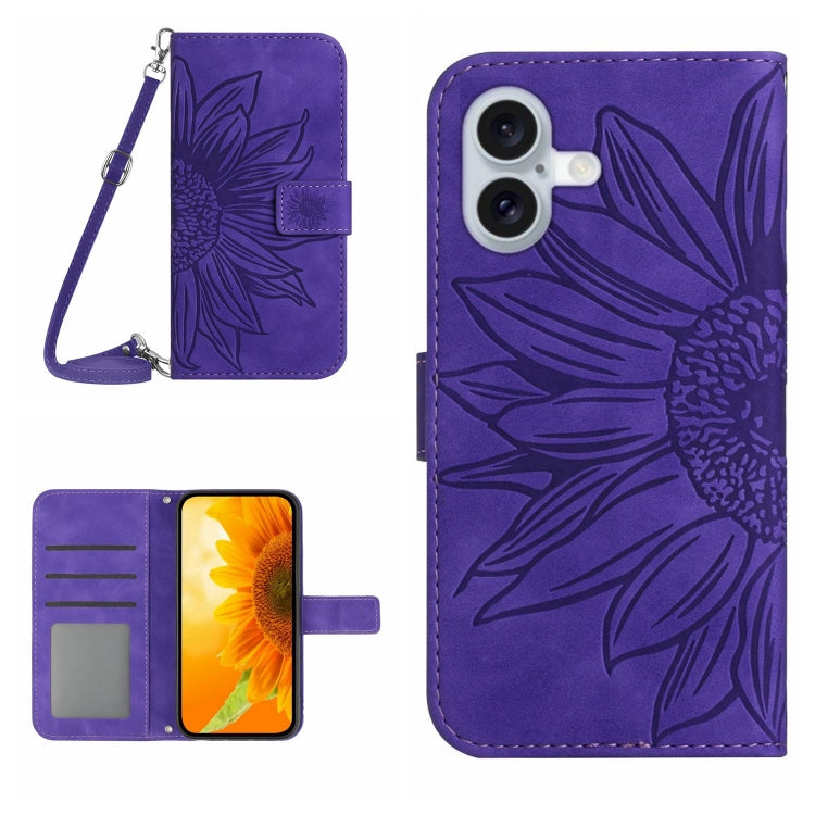 เคสโทรศัพท์หนังพับลายดอกทานตะวัน Skin Feel พร้อมสายคล้อง สำหรับ iPhone Air, สำหรับ iPhone 16 Pro Max, สำหรับ iPhone 16 Pro, สำหรับ iPhone 16 Plus