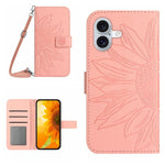 Skin Feel Sun Flower Embossed Flip Leather Phone Case with Lanyard, For iPhone 17e / 16e, For iPhone 17 Pro Max, For iPhone 17 Pro, For iPhone 17