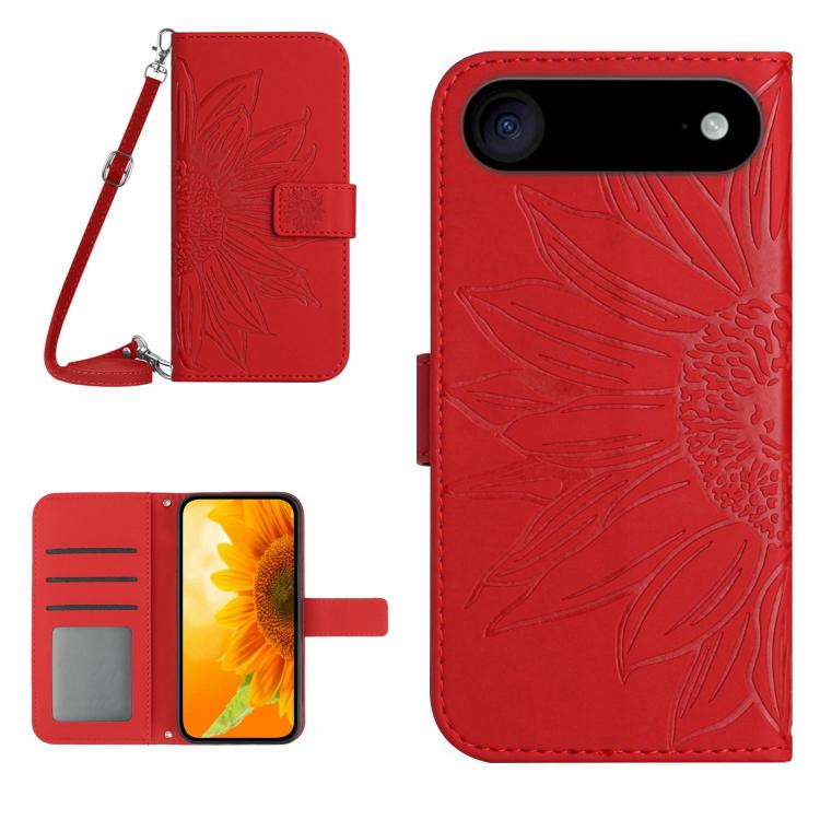 เคสโทรศัพท์หนังพับลายดอกทานตะวัน Skin Feel พร้อมสายคล้อง สำหรับ iPhone Air, สำหรับ iPhone 16 Pro Max, สำหรับ iPhone 16 Pro, สำหรับ iPhone 16 Plus