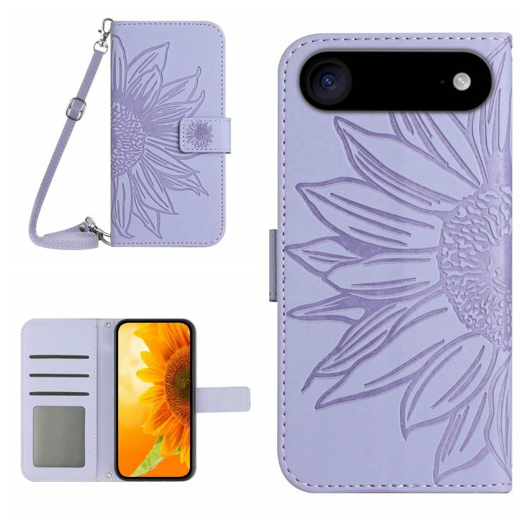 เคสโทรศัพท์หนังพับลายดอกทานตะวัน Skin Feel พร้อมสายคล้อง สำหรับ iPhone Air, สำหรับ iPhone 16 Pro Max, สำหรับ iPhone 16 Pro, สำหรับ iPhone 16 Plus