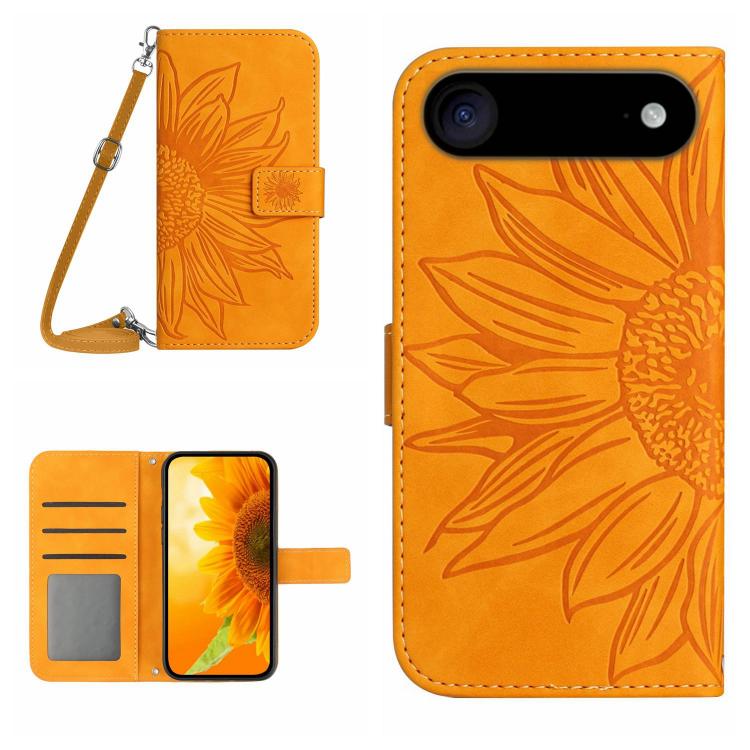 เคสโทรศัพท์หนังพับลายดอกทานตะวัน Skin Feel พร้อมสายคล้อง สำหรับ iPhone Air, สำหรับ iPhone 16 Pro Max, สำหรับ iPhone 16 Pro, สำหรับ iPhone 16 Plus