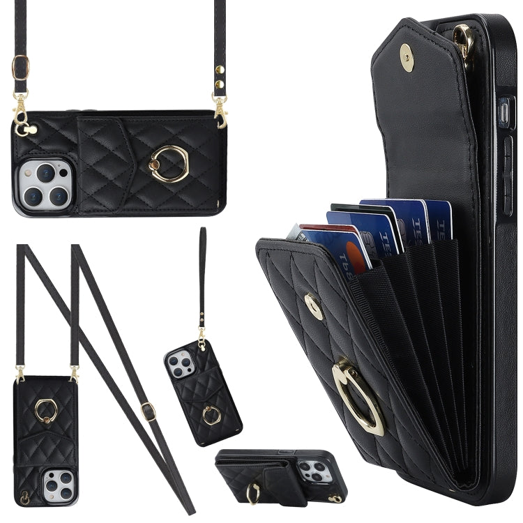 เคสโทรศัพท์กระเป๋าใส่บัตรลายข้าวหลามตัดพร้อมสายคล้องยาว สำหรับ iPhone 14 Pro Max, สำหรับ iPhone 13 Pro Max, สำหรับ iPhone 13 Pro, สำหรับ iPhone 13, สำหรับ iPhone 12 / 12 Pro, สำหรับ iPhone 12 Pro Max