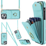 เคสโทรศัพท์กระเป๋าใส่บัตรลายข้าวหลามตัดพร้อมสายคล้องยาว สำหรับ iPhone 14 Pro Max, สำหรับ iPhone 13 Pro Max, สำหรับ iPhone 13 Pro, สำหรับ iPhone 13, สำหรับ iPhone 12 / 12 Pro, สำหรับ iPhone 12 Pro Max