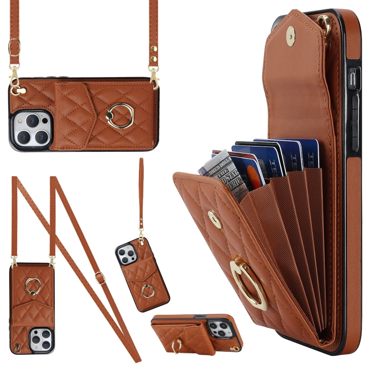 เคสโทรศัพท์กระเป๋าใส่บัตรลายข้าวหลามตัดพร้อมสายคล้องยาว สำหรับ iPhone 14 Pro Max, สำหรับ iPhone 13 Pro Max, สำหรับ iPhone 13 Pro, สำหรับ iPhone 13, สำหรับ iPhone 12 / 12 Pro, สำหรับ iPhone 12 Pro Max