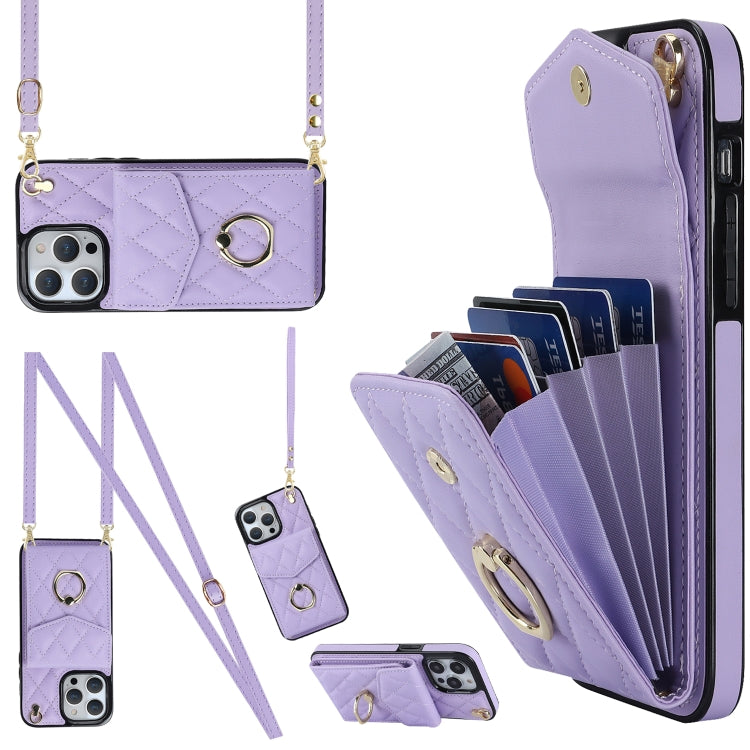 เคสโทรศัพท์กระเป๋าใส่บัตรลายข้าวหลามตัดพร้อมสายคล้องยาว สำหรับ iPhone 14 Pro Max, สำหรับ iPhone 13 Pro Max, สำหรับ iPhone 13 Pro, สำหรับ iPhone 13, สำหรับ iPhone 12 / 12 Pro, สำหรับ iPhone 12 Pro Max
