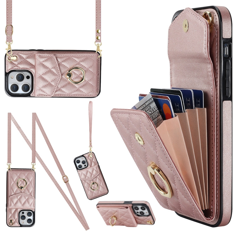เคสโทรศัพท์กระเป๋าใส่บัตรลายข้าวหลามตัดพร้อมสายคล้องยาว สำหรับ iPhone 14 Pro Max, สำหรับ iPhone 13 Pro Max, สำหรับ iPhone 13 Pro, สำหรับ iPhone 13, สำหรับ iPhone 12 / 12 Pro, สำหรับ iPhone 12 Pro Max