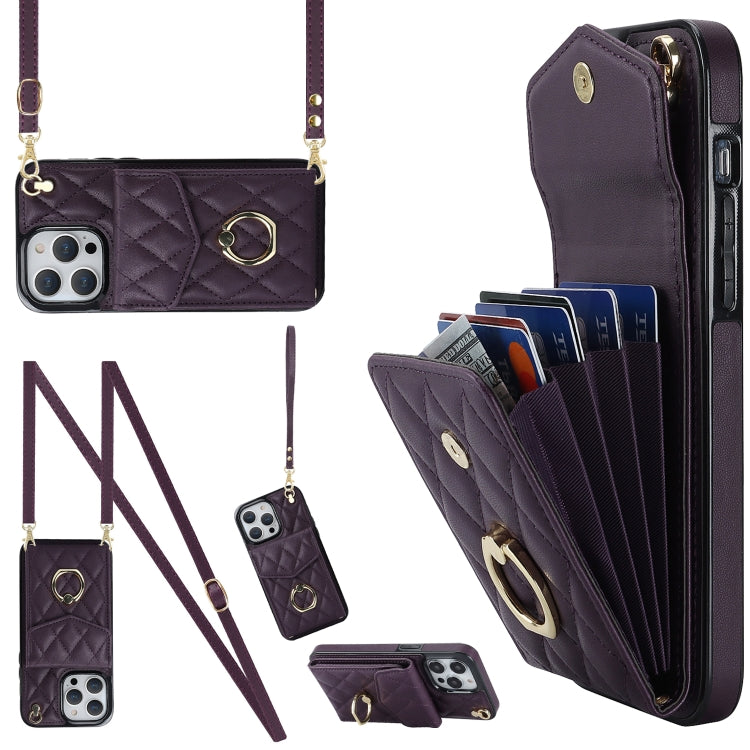 เคสโทรศัพท์กระเป๋าใส่บัตรลายข้าวหลามตัดพร้อมสายคล้องยาว สำหรับ iPhone 14 Pro Max, สำหรับ iPhone 13 Pro Max, สำหรับ iPhone 13 Pro, สำหรับ iPhone 13, สำหรับ iPhone 12 / 12 Pro, สำหรับ iPhone 12 Pro Max