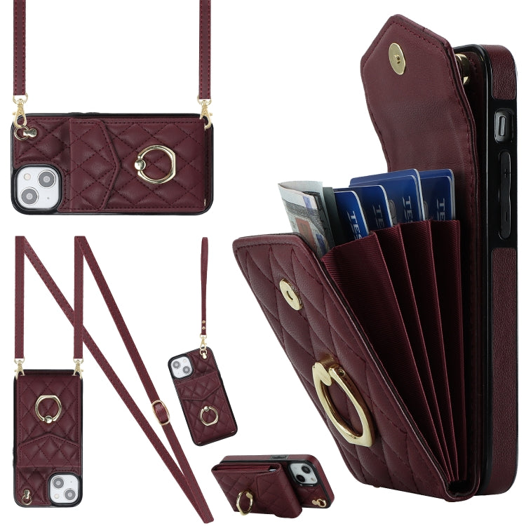 เคสโทรศัพท์กระเป๋าใส่บัตรลายข้าวหลามตัดพร้อมสายคล้องยาว สำหรับ iPhone 14 Pro Max, สำหรับ iPhone 13 Pro Max, สำหรับ iPhone 13 Pro, สำหรับ iPhone 13, สำหรับ iPhone 12 / 12 Pro, สำหรับ iPhone 12 Pro Max