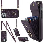 เคสโทรศัพท์กระเป๋าใส่บัตรลายข้าวหลามตัดพร้อมสายคล้องยาว สำหรับ iPhone 14 Pro Max, สำหรับ iPhone 13 Pro Max, สำหรับ iPhone 13 Pro, สำหรับ iPhone 13, สำหรับ iPhone 12 / 12 Pro, สำหรับ iPhone 12 Pro Max