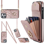 เคสโทรศัพท์กระเป๋าใส่บัตรลายข้าวหลามตัดพร้อมสายคล้องยาว สำหรับ iPhone 14 Pro Max, สำหรับ iPhone 13 Pro Max, สำหรับ iPhone 13 Pro, สำหรับ iPhone 13, สำหรับ iPhone 12 / 12 Pro, สำหรับ iPhone 12 Pro Max