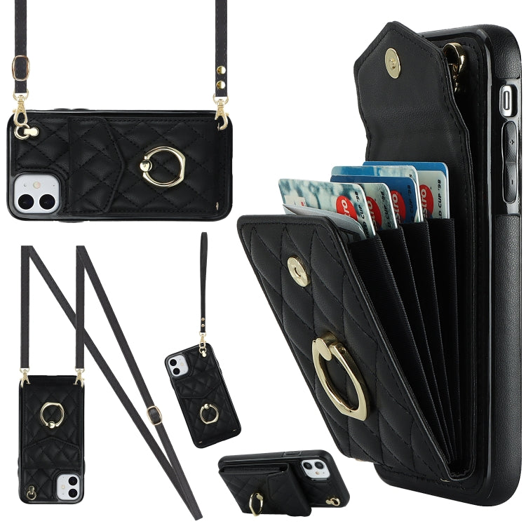 เคสโทรศัพท์กระเป๋าใส่บัตรลายข้าวหลามตัดพร้อมสายคล้องยาว สำหรับ iPhone 11 Pro Max, สำหรับ iPhone 11, สำหรับ iPhone 11 Pro, สำหรับ iPhone XR, สำหรับ iPhone XS Max