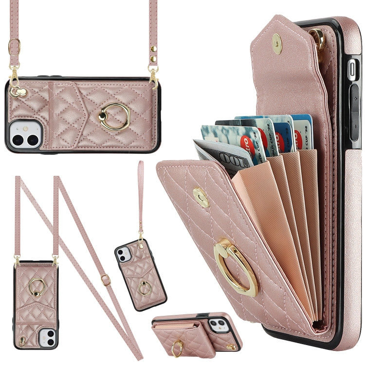 เคสโทรศัพท์กระเป๋าใส่บัตรลายข้าวหลามตัดพร้อมสายคล้องยาว สำหรับ iPhone 11 Pro Max, สำหรับ iPhone 11, สำหรับ iPhone 11 Pro, สำหรับ iPhone XR, สำหรับ iPhone XS Max
