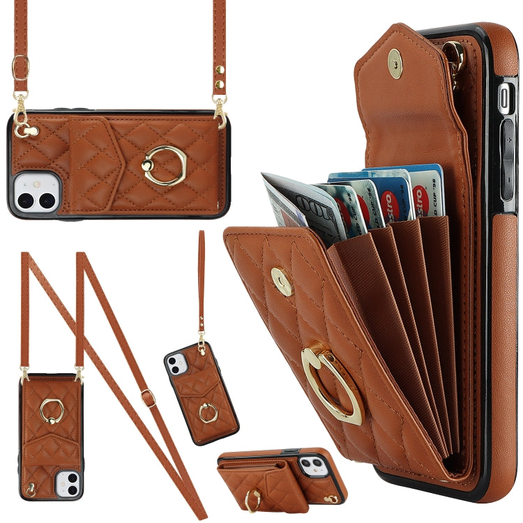 เคสโทรศัพท์กระเป๋าใส่บัตรลายข้าวหลามตัดพร้อมสายคล้องยาว สำหรับ iPhone 11 Pro Max, สำหรับ iPhone 11, สำหรับ iPhone 11 Pro, สำหรับ iPhone XR, สำหรับ iPhone XS Max