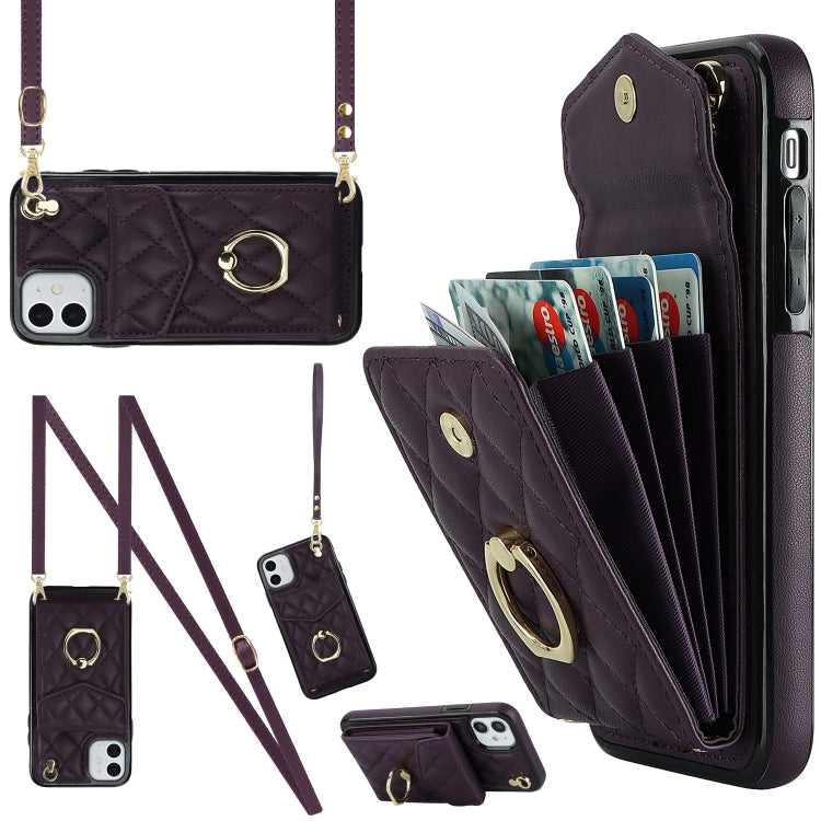 เคสโทรศัพท์กระเป๋าใส่บัตรลายข้าวหลามตัดพร้อมสายคล้องยาว สำหรับ iPhone 11 Pro Max, สำหรับ iPhone 11, สำหรับ iPhone 11 Pro, สำหรับ iPhone XR, สำหรับ iPhone XS Max