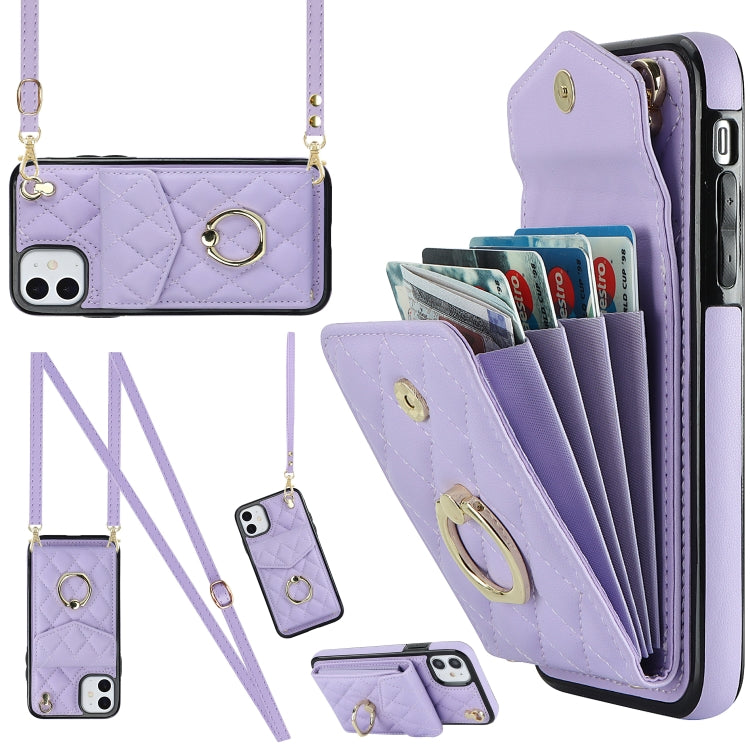 เคสโทรศัพท์กระเป๋าใส่บัตรลายข้าวหลามตัดพร้อมสายคล้องยาว สำหรับ iPhone 11 Pro Max, สำหรับ iPhone 11, สำหรับ iPhone 11 Pro, สำหรับ iPhone XR, สำหรับ iPhone XS Max