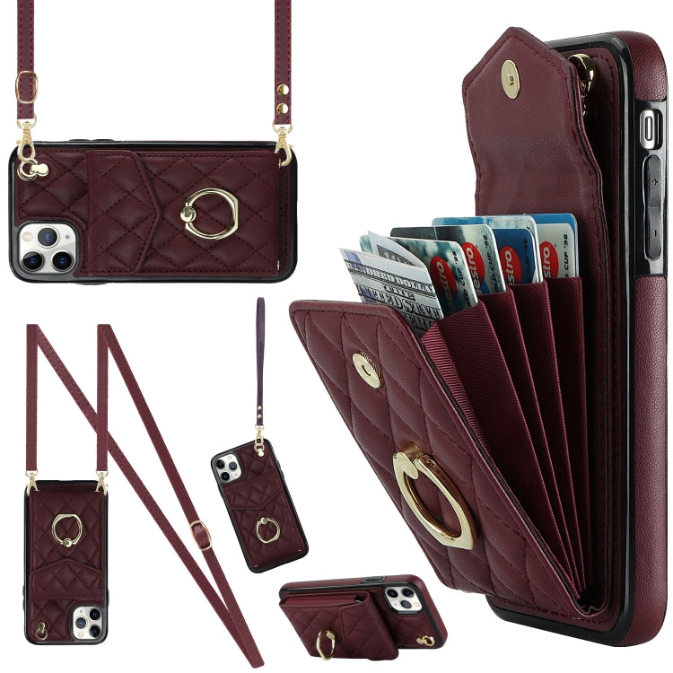 เคสโทรศัพท์กระเป๋าใส่บัตรลายข้าวหลามตัดพร้อมสายคล้องยาว สำหรับ iPhone 11 Pro Max, สำหรับ iPhone 11, สำหรับ iPhone 11 Pro, สำหรับ iPhone XR, สำหรับ iPhone XS Max
