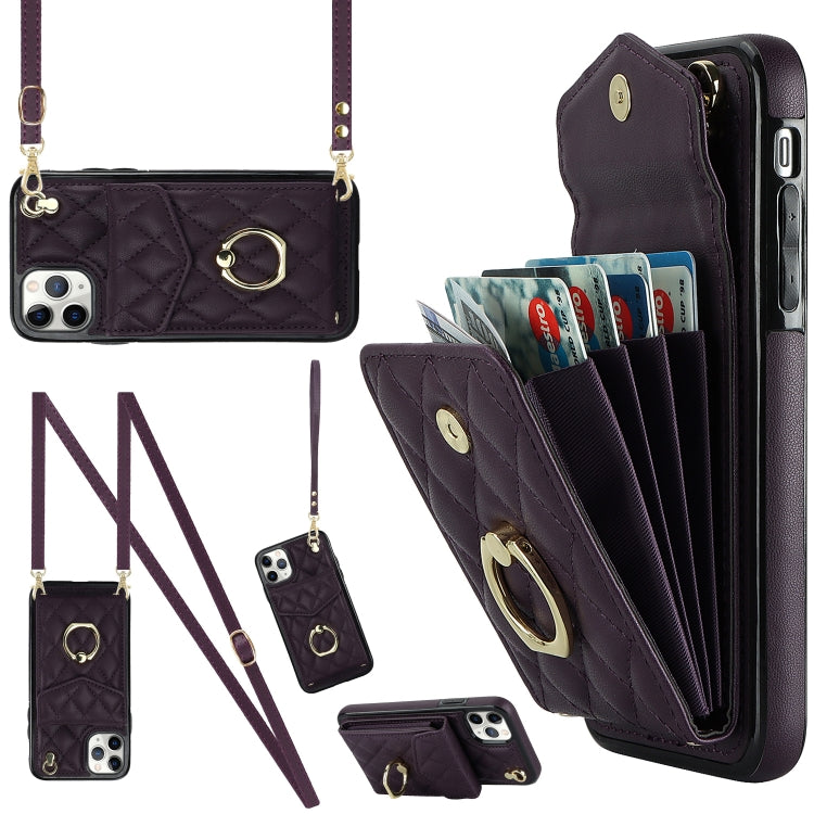 เคสโทรศัพท์กระเป๋าใส่บัตรลายข้าวหลามตัดพร้อมสายคล้องยาว สำหรับ iPhone 11 Pro Max, สำหรับ iPhone 11, สำหรับ iPhone 11 Pro, สำหรับ iPhone XR, สำหรับ iPhone XS Max