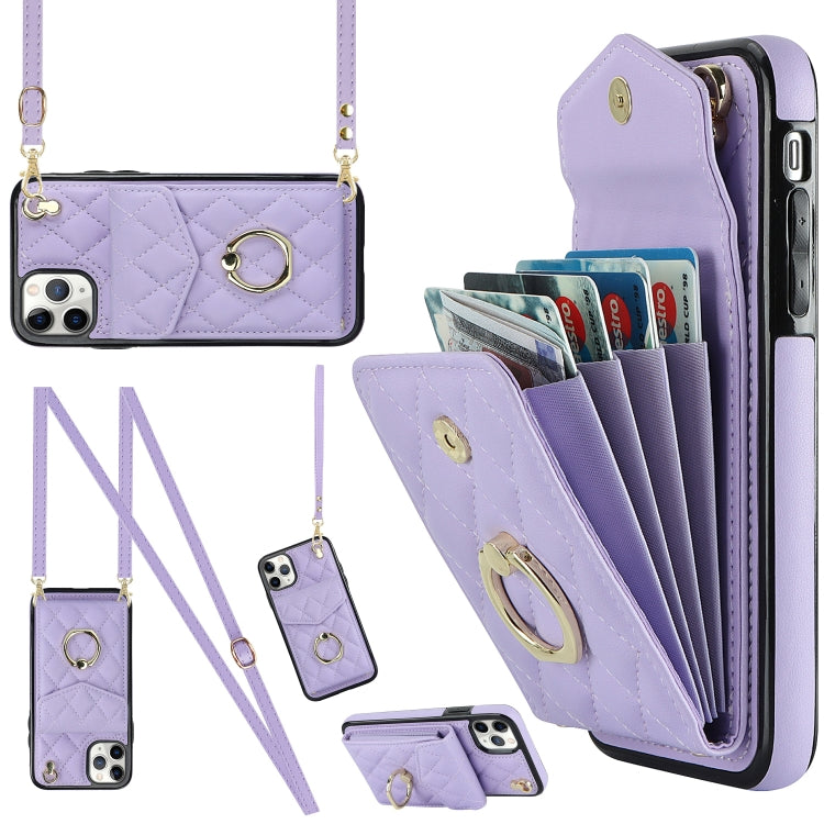 เคสโทรศัพท์กระเป๋าใส่บัตรลายข้าวหลามตัดพร้อมสายคล้องยาว สำหรับ iPhone 11 Pro Max, สำหรับ iPhone 11, สำหรับ iPhone 11 Pro, สำหรับ iPhone XR, สำหรับ iPhone XS Max