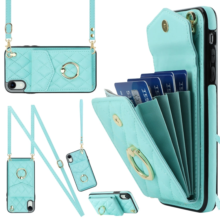 เคสโทรศัพท์กระเป๋าใส่บัตรลายข้าวหลามตัดพร้อมสายคล้องยาว สำหรับ iPhone 11 Pro Max, สำหรับ iPhone 11, สำหรับ iPhone 11 Pro, สำหรับ iPhone XR, สำหรับ iPhone XS Max