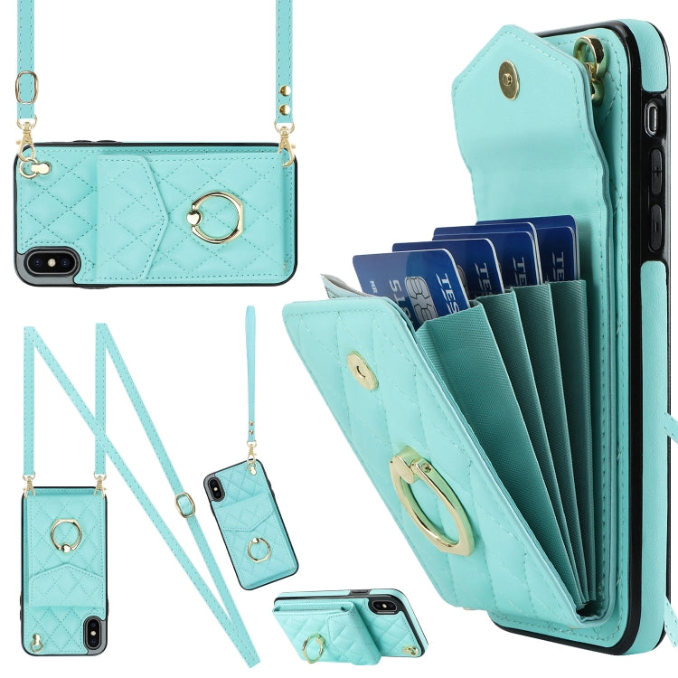 เคสโทรศัพท์กระเป๋าใส่บัตรลายข้าวหลามตัดพร้อมสายคล้องยาว สำหรับ iPhone 11 Pro Max, สำหรับ iPhone 11, สำหรับ iPhone 11 Pro, สำหรับ iPhone XR, สำหรับ iPhone XS Max