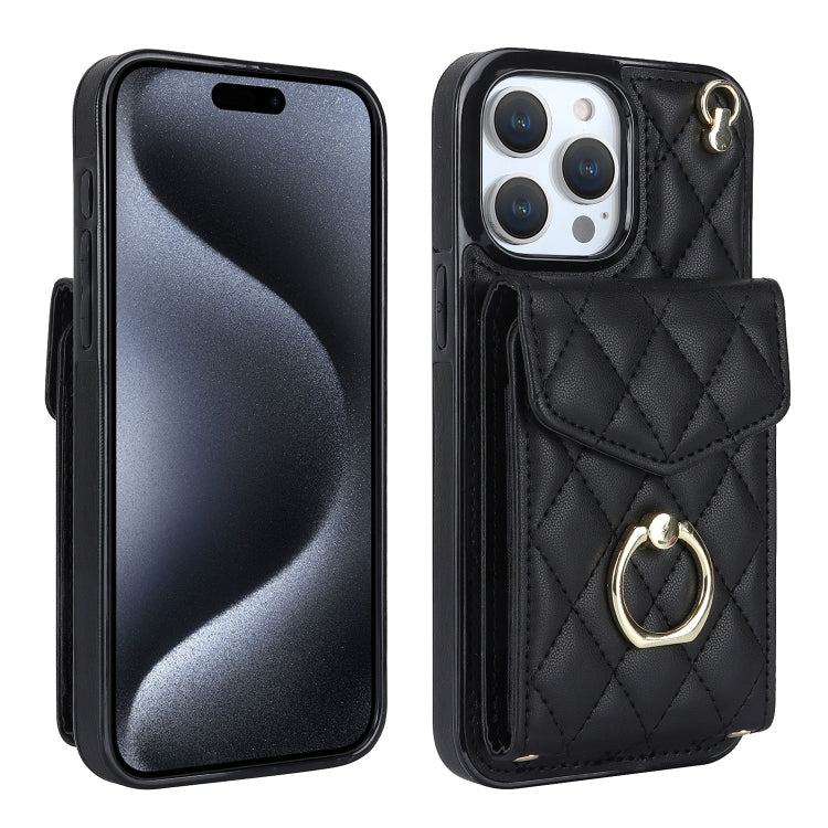 Rhombic Texture Card Bag Phone Case with Long Lanyard, For iPhone 15 Pro, For iPhone 15 Plus, For iPhone 15, For iPhone 14 Plus, For iPhone 14, For iPhone 14 Pro