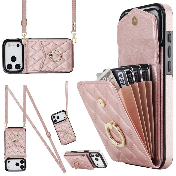 เคสโทรศัพท์กระเป๋าใส่บัตรลายข้าวหลามตัดพร้อมสายคล้องยาว สำหรับ iPhone 17e / 16e, สำหรับ iPhone 17 Pro Max, สำหรับ iPhone 17 Pro, สำหรับ iPhone 17, สำหรับ iPhone Air, สำหรับ iPhone 15 Pro Max