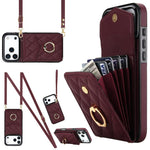 เคสโทรศัพท์กระเป๋าใส่บัตรลายข้าวหลามตัดพร้อมสายคล้องยาว สำหรับ iPhone 17e / 16e, สำหรับ iPhone 17 Pro Max, สำหรับ iPhone 17 Pro, สำหรับ iPhone 17, สำหรับ iPhone Air, สำหรับ iPhone 15 Pro Max