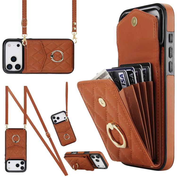 เคสโทรศัพท์กระเป๋าใส่บัตรลายข้าวหลามตัดพร้อมสายคล้องยาว สำหรับ iPhone 17e / 16e, สำหรับ iPhone 17 Pro Max, สำหรับ iPhone 17 Pro, สำหรับ iPhone 17, สำหรับ iPhone Air, สำหรับ iPhone 15 Pro Max