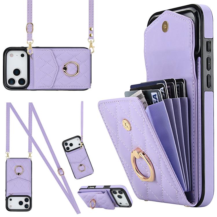 เคสโทรศัพท์กระเป๋าใส่บัตรลายข้าวหลามตัดพร้อมสายคล้องยาว สำหรับ iPhone 17e / 16e, สำหรับ iPhone 17 Pro Max, สำหรับ iPhone 17 Pro, สำหรับ iPhone 17, สำหรับ iPhone Air, สำหรับ iPhone 15 Pro Max